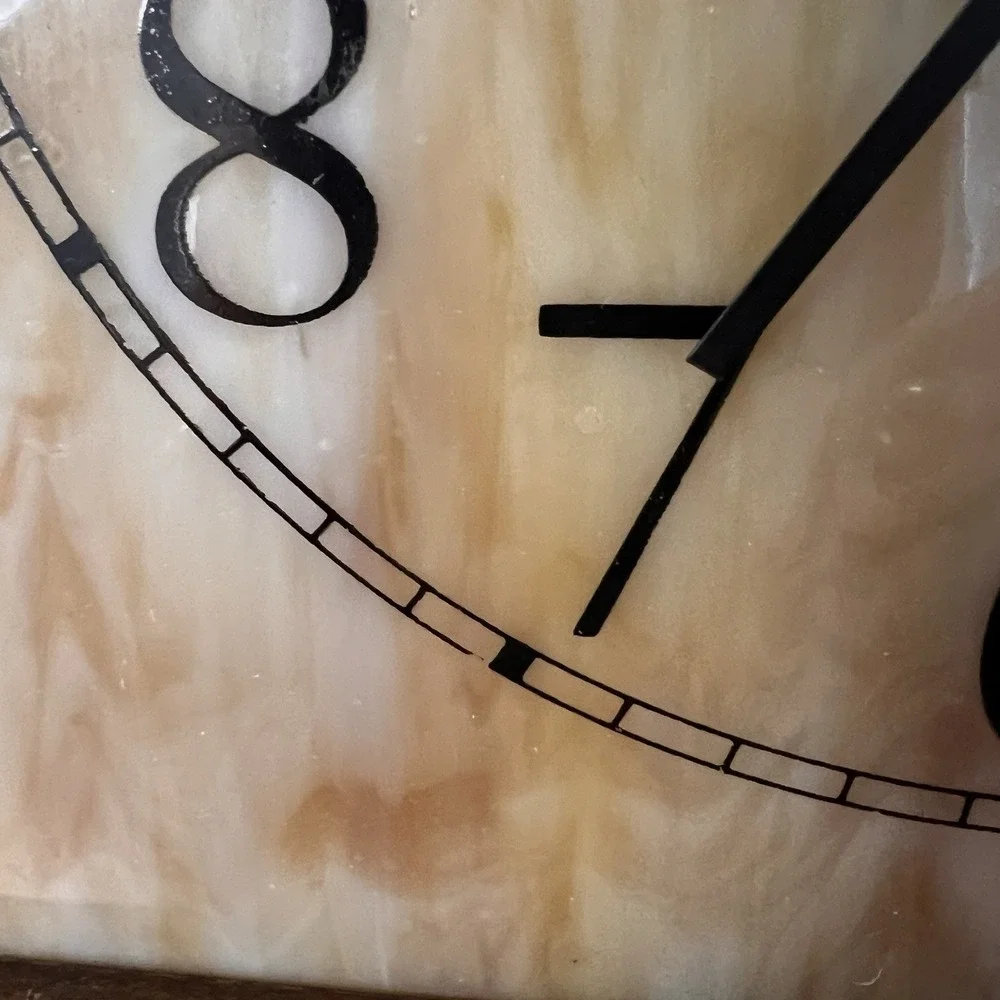 VNTG Mr. Mirror Slag Glass Mid Century‎ Square Wall Clock MCM Wood Frame Works